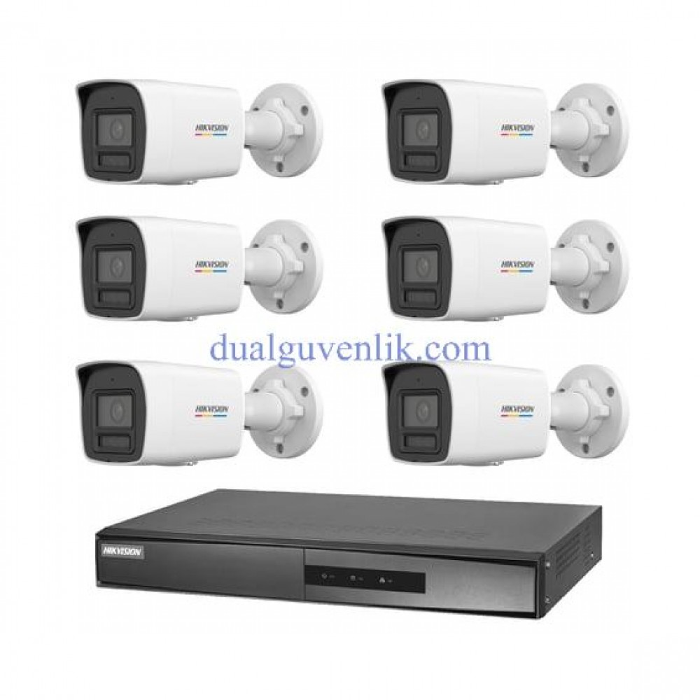 Hikvision 6 Kameralı 4 Mp ColorVu İp Güvenlik Kamera Seti DS-2CD1047G2H-LIUF (Dahili Mikrofonlu)